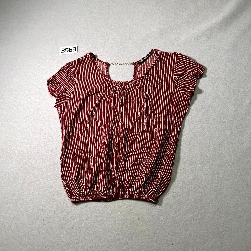Feminine Blouse Top Womens 13 Red White Striped Viscose Stretch Keyhole Back